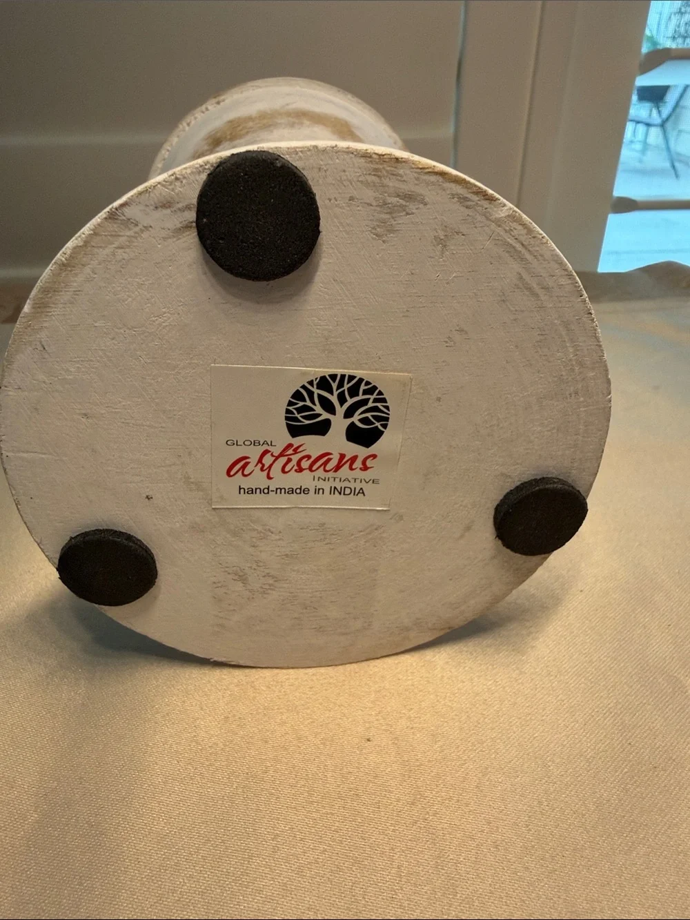 Six inch White Distressed Wood Pillar Candle Holder.